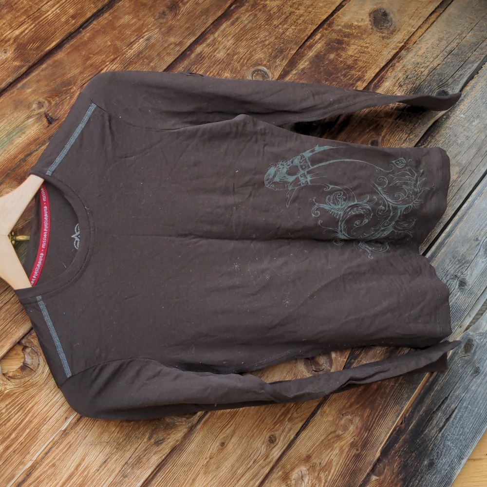 Mission Playground T-shirt brown wool long sleeve top Small